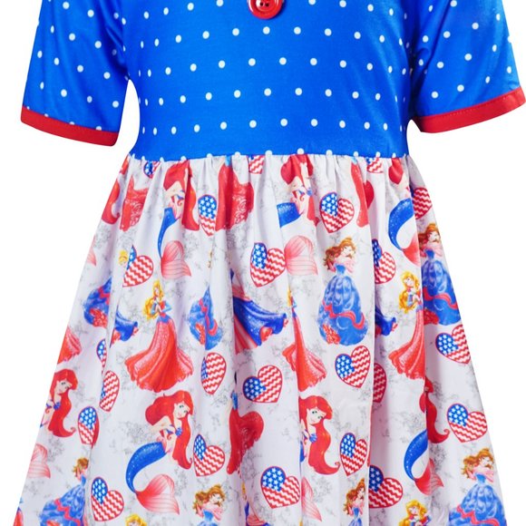 NWT Baby Toddler Little Girls 4th July Disney Princesses Patriotic Dress - Picture 3 of 4